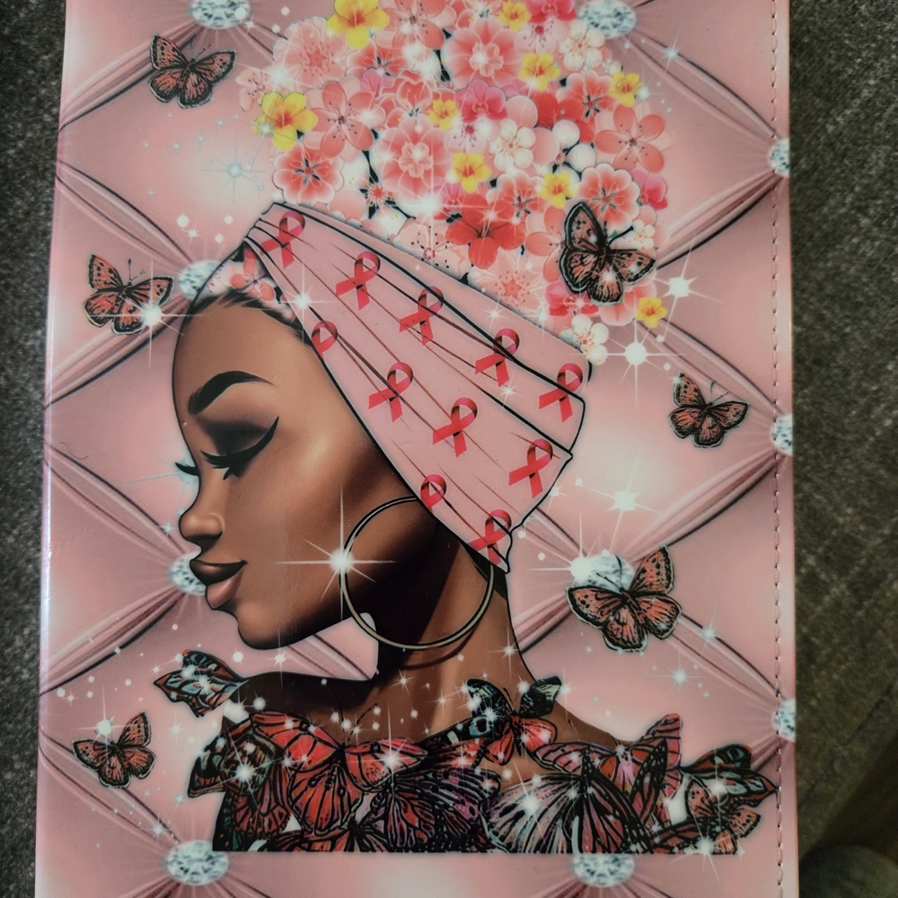 Stylized Pink African Woman Art Pouch with Butterfly Accents